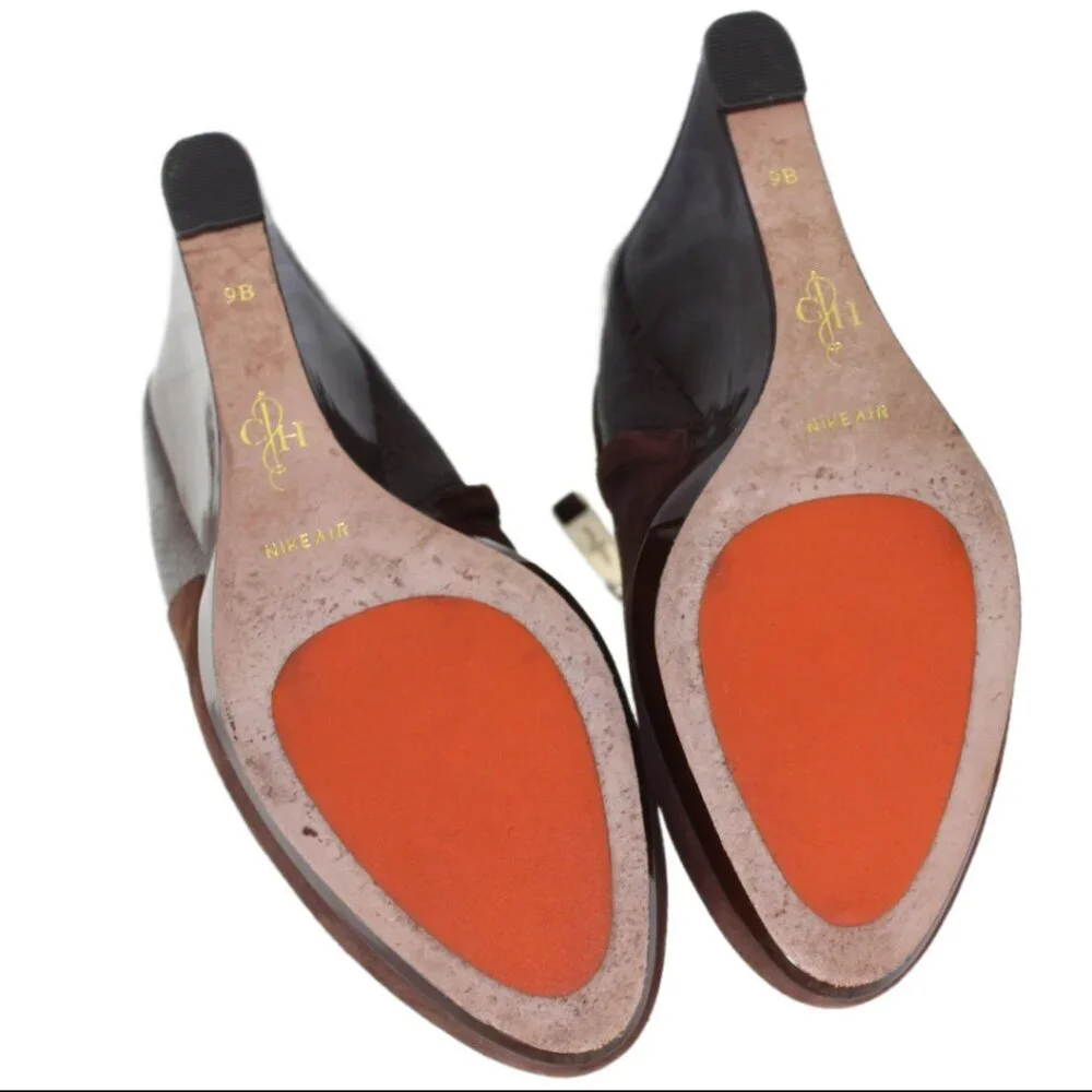 Cole Haan Martina Nike Air Chocolate Suede Croc Patent Wedge Bootie Size 9